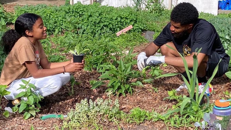 Photo of students in garden